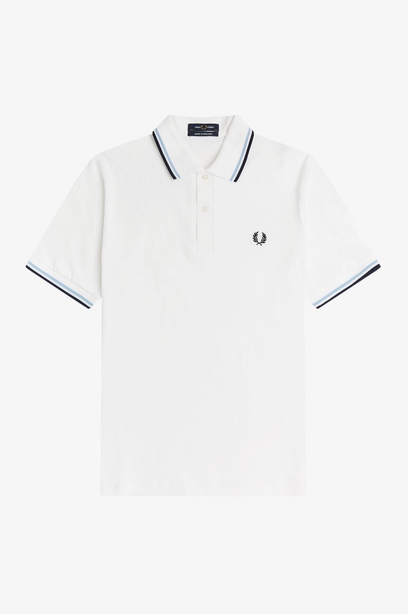 Fred Perry Shirt Fred Perry M12 Hombre Blancos Azul Marino | ZMXNQ93645