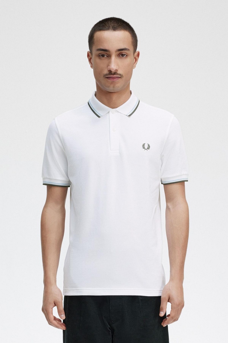 Fred Perry Shirt Fred Perry M3600 Hombre Blancos Azules Verdes | QMXUV31056