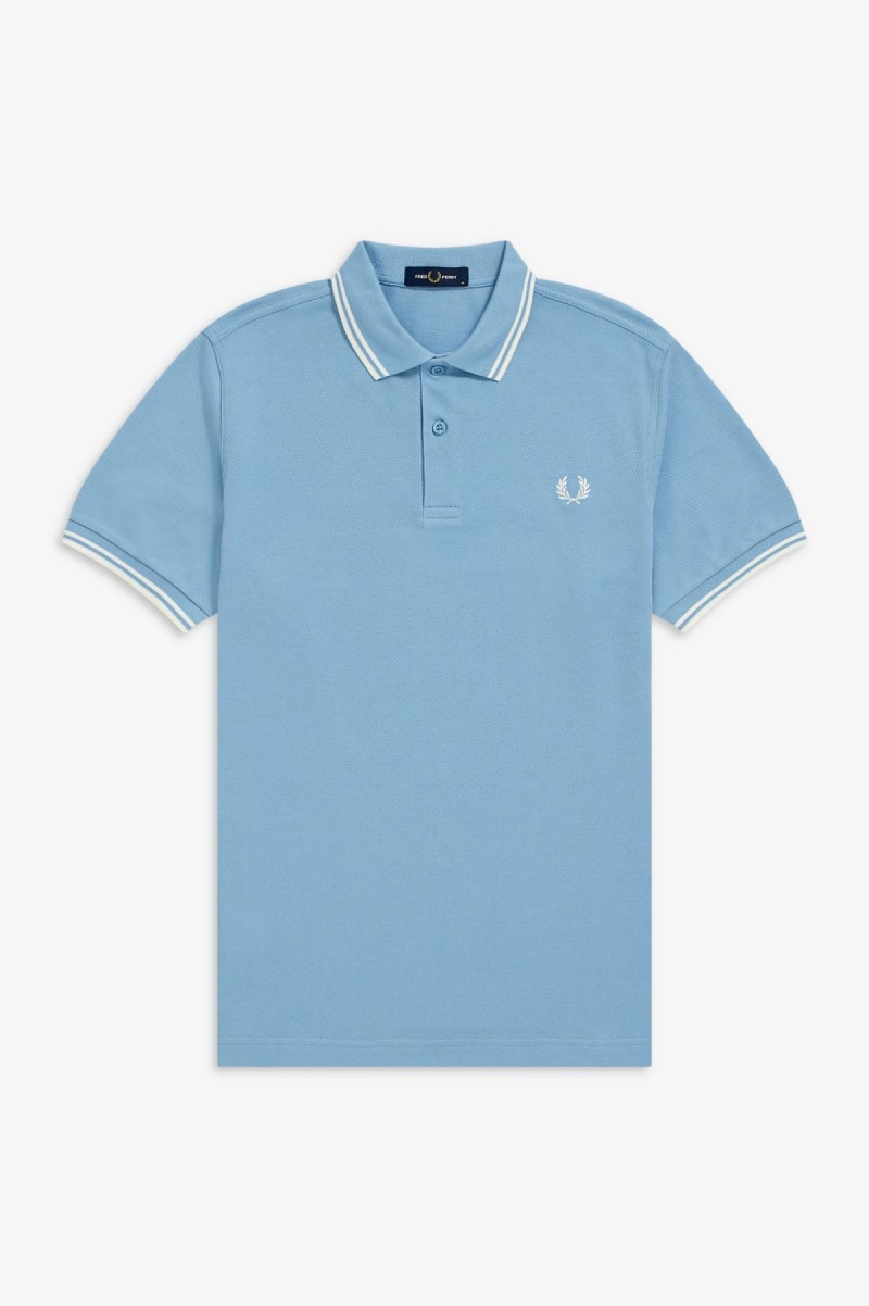 Fred Perry Shirt Fred Perry M3600 Hombre Azules Blancos Blancos | FMXHY46188