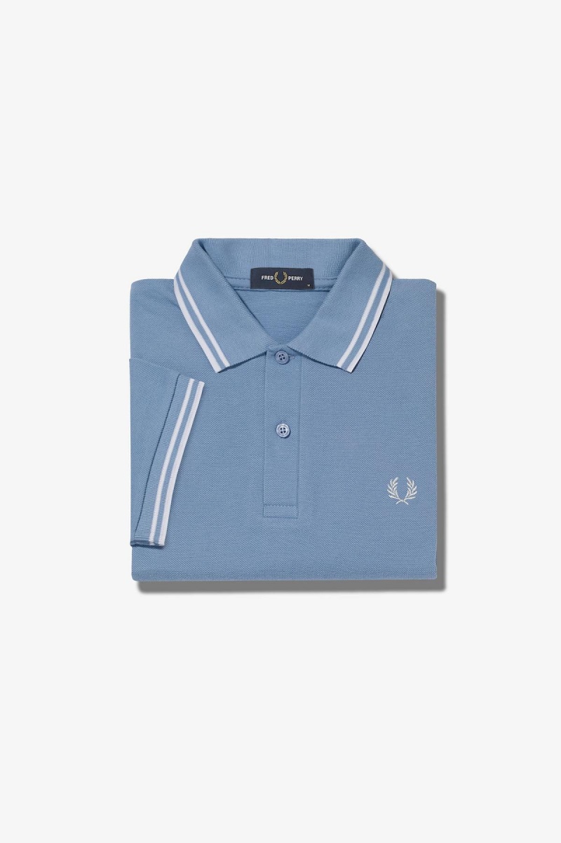 Fred Perry Shirt Fred Perry M3600 Hombre Azules Blancos Blancos | FMXHY46188