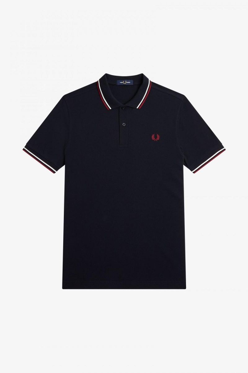 Fred Perry Shirt Fred Perry M3600 Hombre Azul Marino Blancos Rojos | DMXKV48653