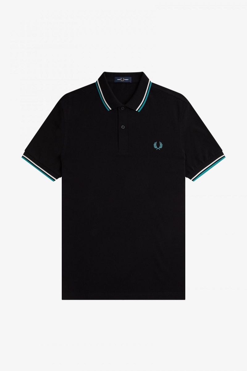 Fred Perry Shirt Fred Perry M3600 Hombre Negros Verde Menta Oscuro | ZMXNQ16042