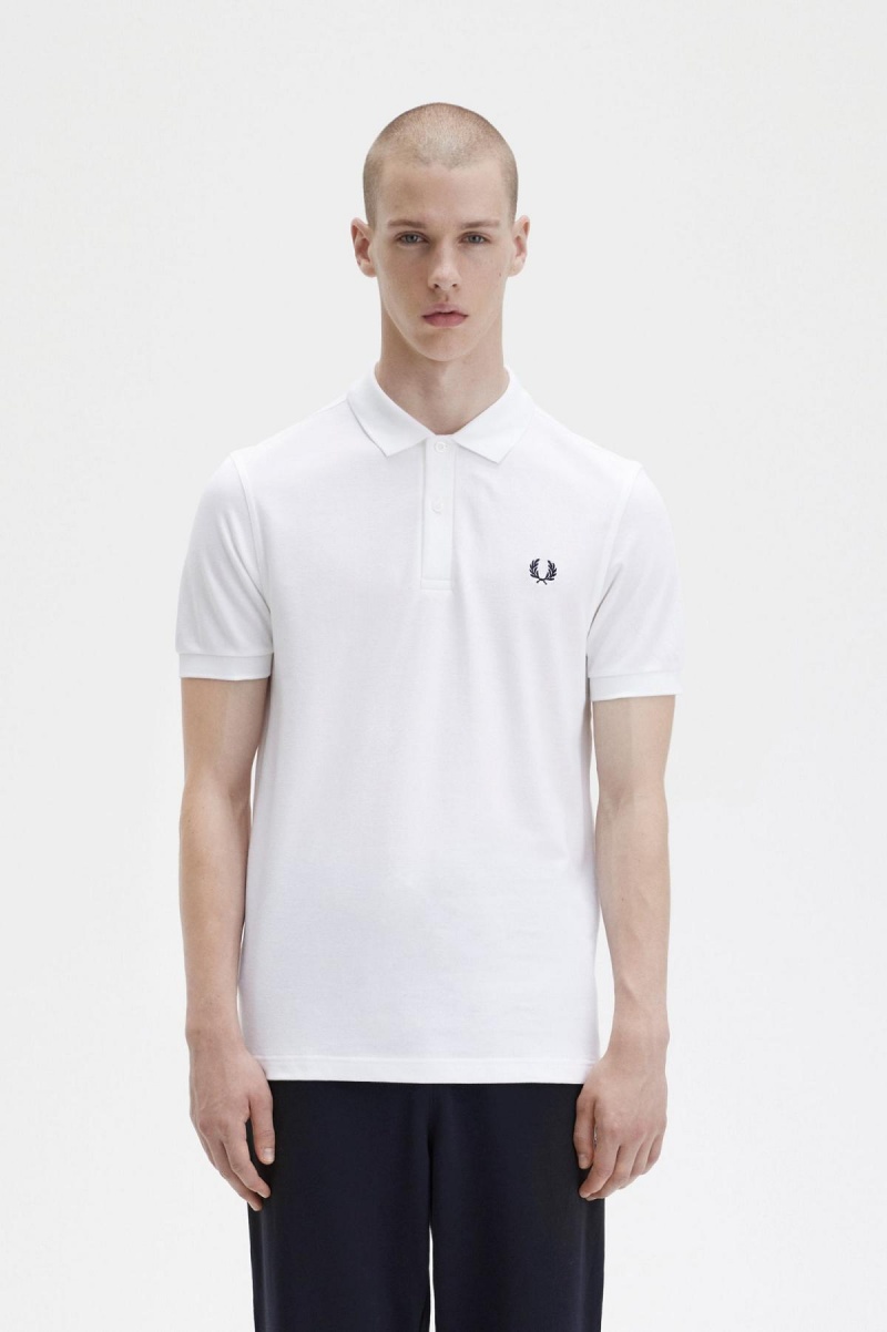 Fred Perry Shirt Fred Perry M6000 Hombre Blancos Azul Marino | PMXQX65667