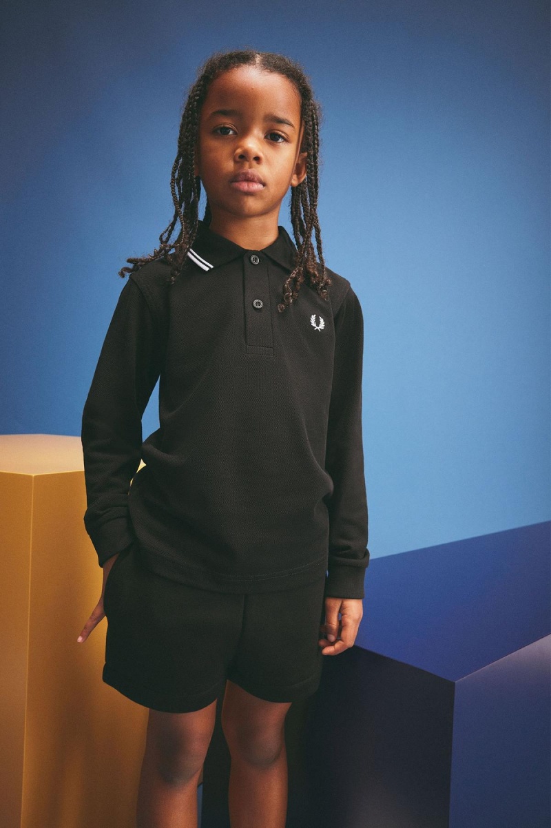 Niños Fred Perry Kids Long Sleeve Twin Tipped Accessories Negros Blancos Blancos | MXZPD99582