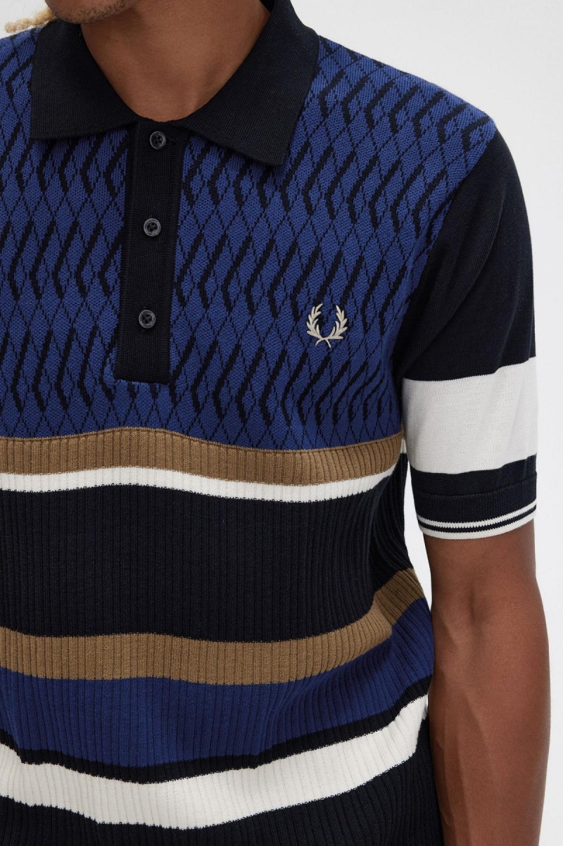 Prendas De Punto Fred Perry Argyle Panel De Punto Shirt Hombre Azul Marino | MXDYB82704