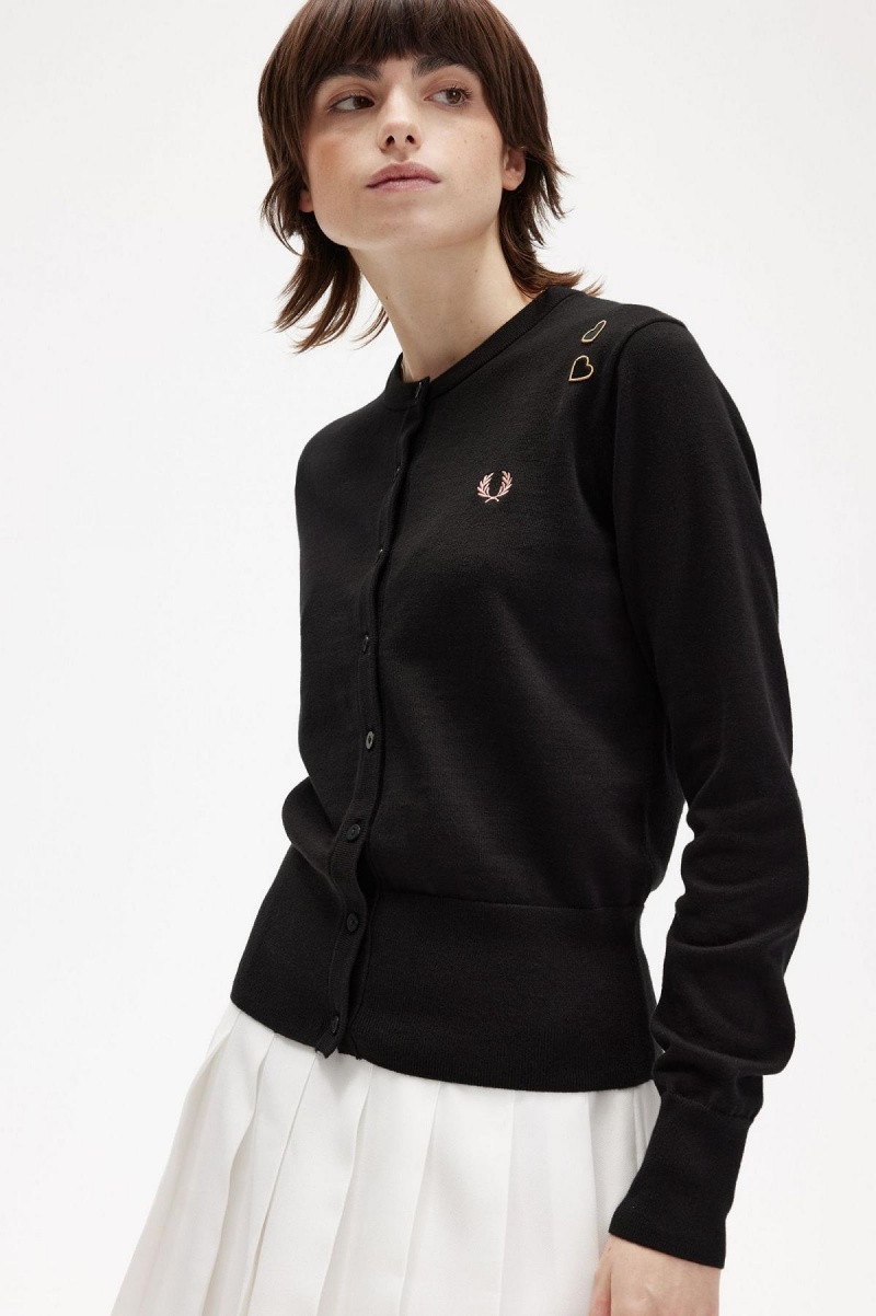 Prendas De Punto Fred Perry Button-Though Cardigan Mujer Negros | BMXSD97540