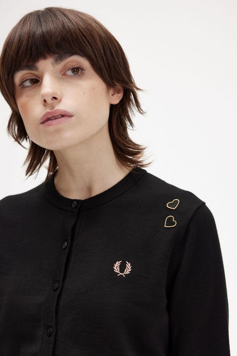 Prendas De Punto Fred Perry Button-Though Cardigan Mujer Negros | BMXSD97540