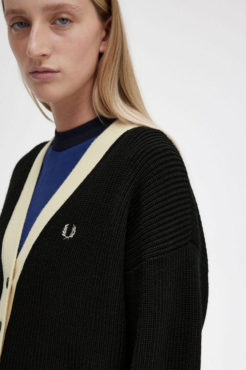 Prendas De Punto Fred Perry Button-Through Cardigan Mujer Negros | MXXBR13045