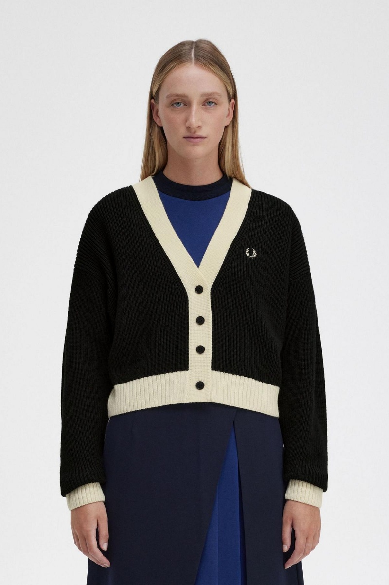 Prendas De Punto Fred Perry Button-Through Cardigan Mujer Negros | MXXBR13045