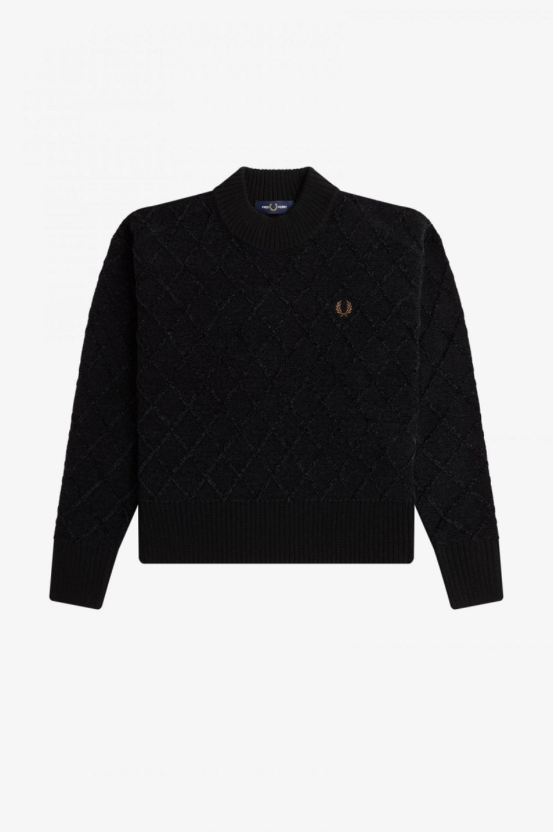 Prendas De Punto Fred Perry Chenille Grid Jumper Mujer Negros | PMXQX37440