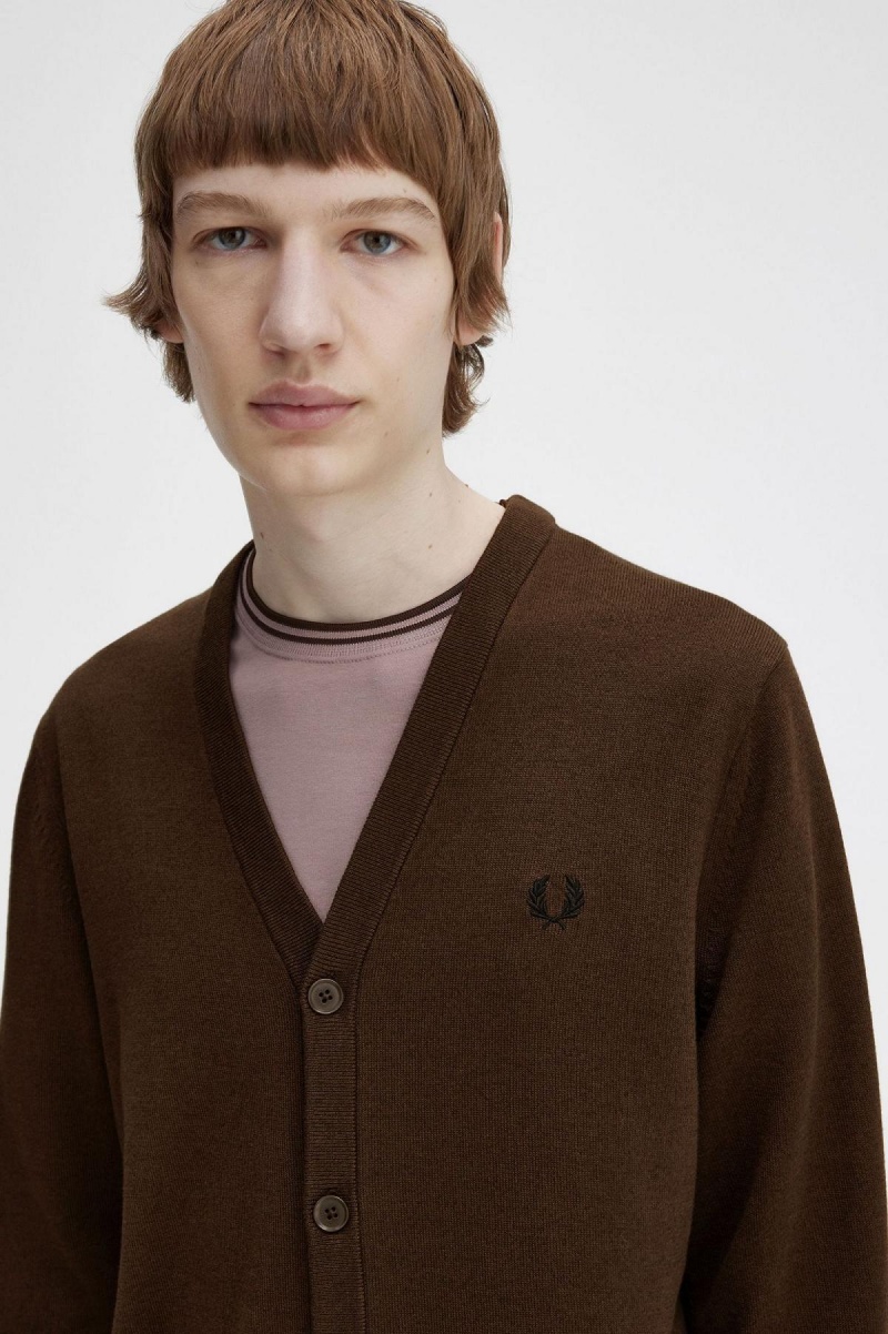 Prendas De Punto Fred Perry Classic Cardigan Hombre Burnt Tobacco | BMXSO11396