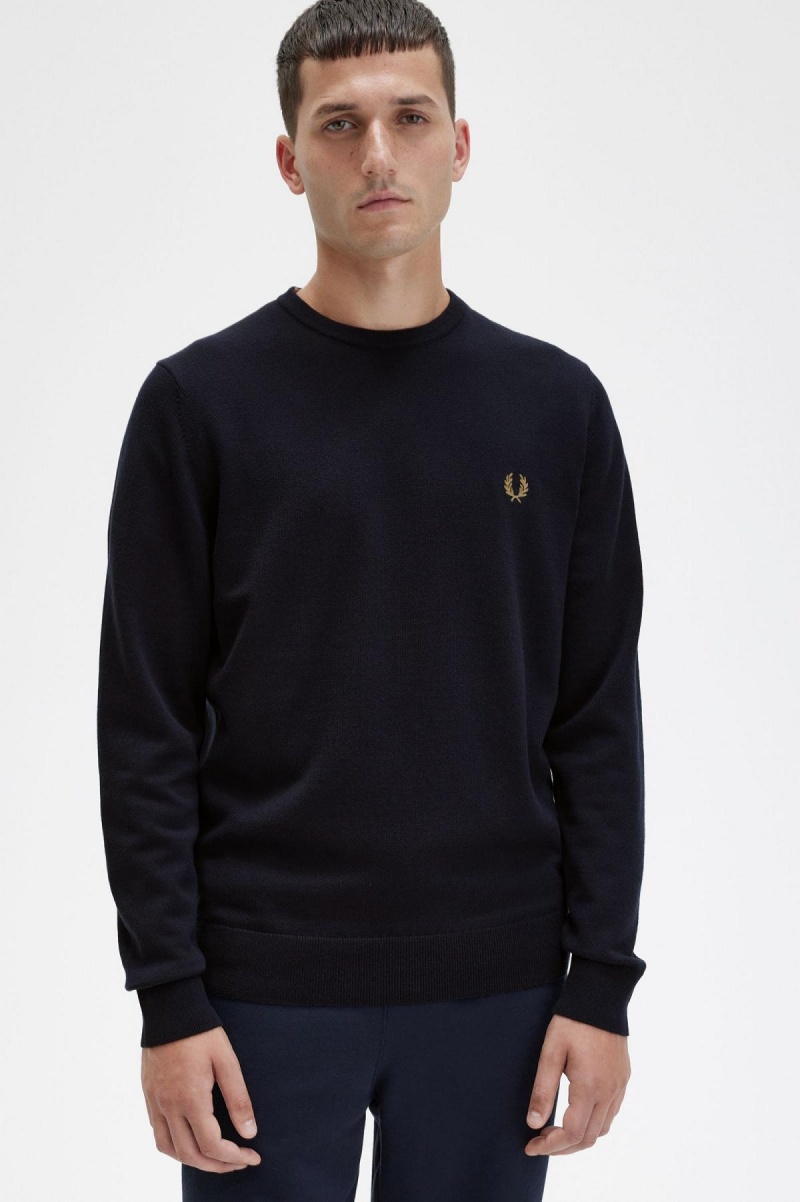 Prendas De Punto Fred Perry Classic Crew Neck Jumper Hombre Azul Marino | LMXSX55798