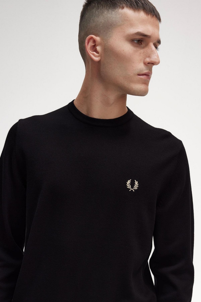 Prendas De Punto Fred Perry Classic Crew Neck Jumper Hombre Negros | MXZPD32806