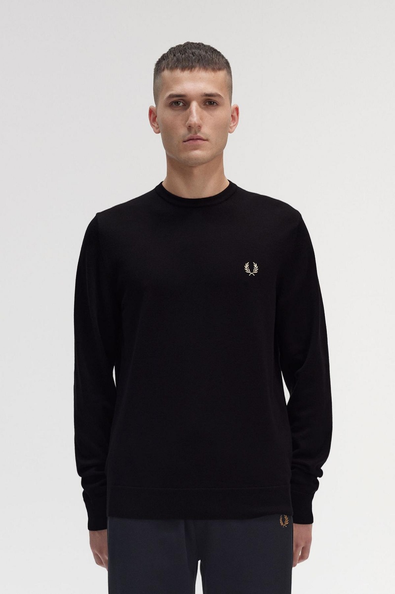 Prendas De Punto Fred Perry Classic Crew Neck Jumper Hombre Negros | MXZPD32806