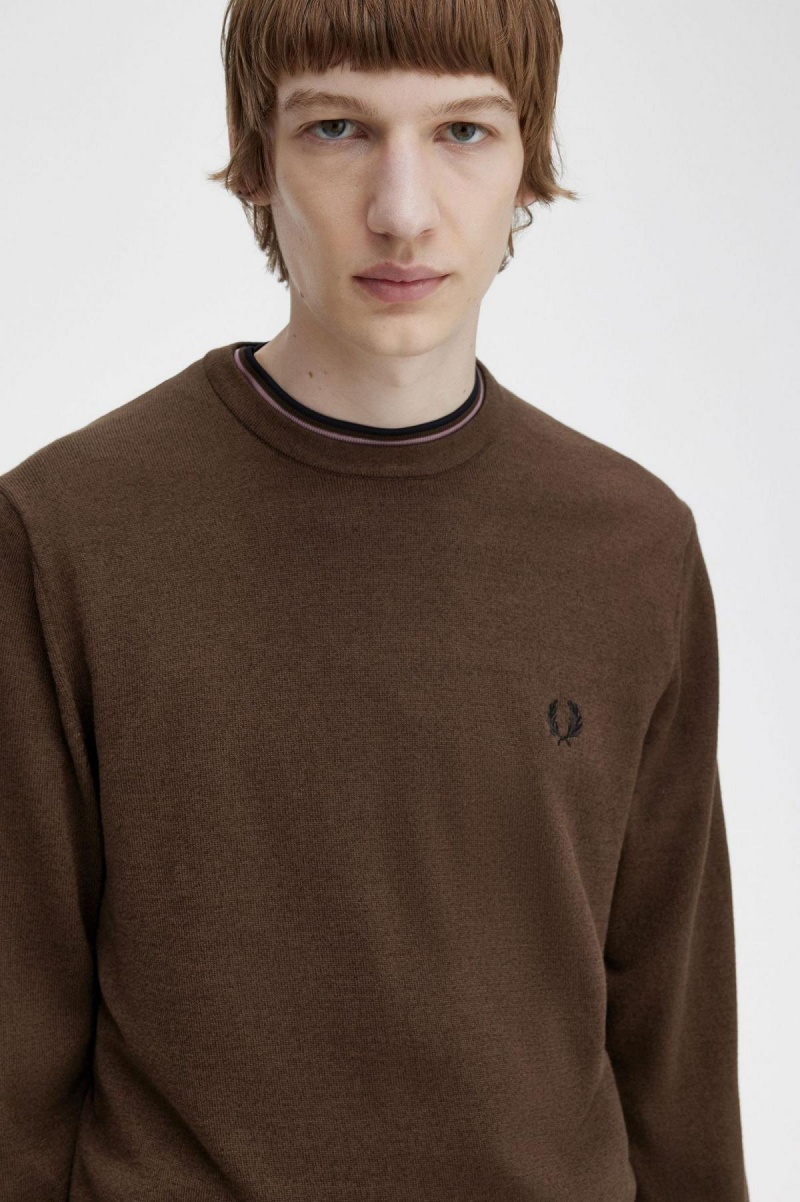 Prendas De Punto Fred Perry Classic Crew Neck Jumper Hombre Burnt Tobacco | EMXVG19331