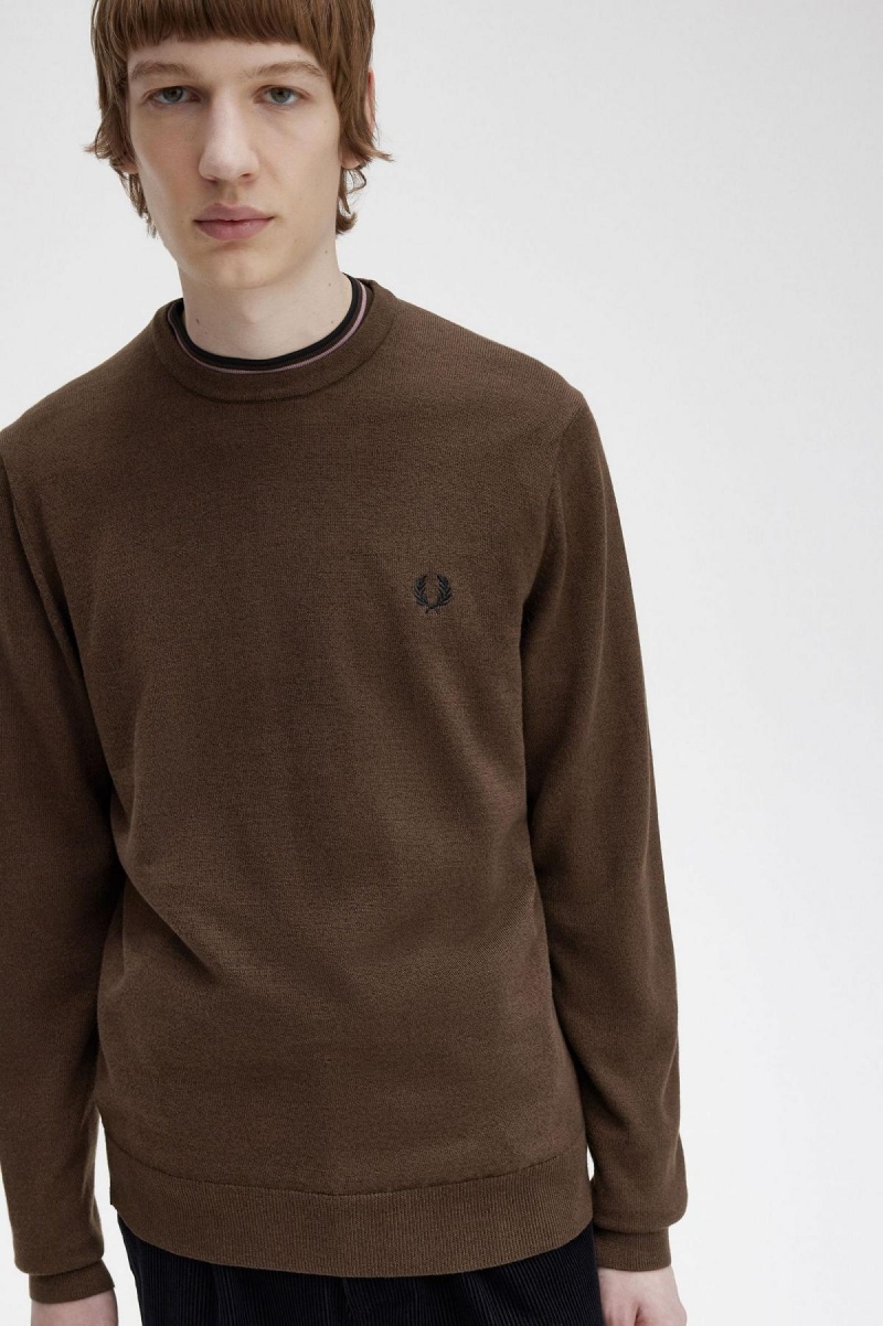 Prendas De Punto Fred Perry Classic Crew Neck Jumper Hombre Burnt Tobacco | EMXVG19331