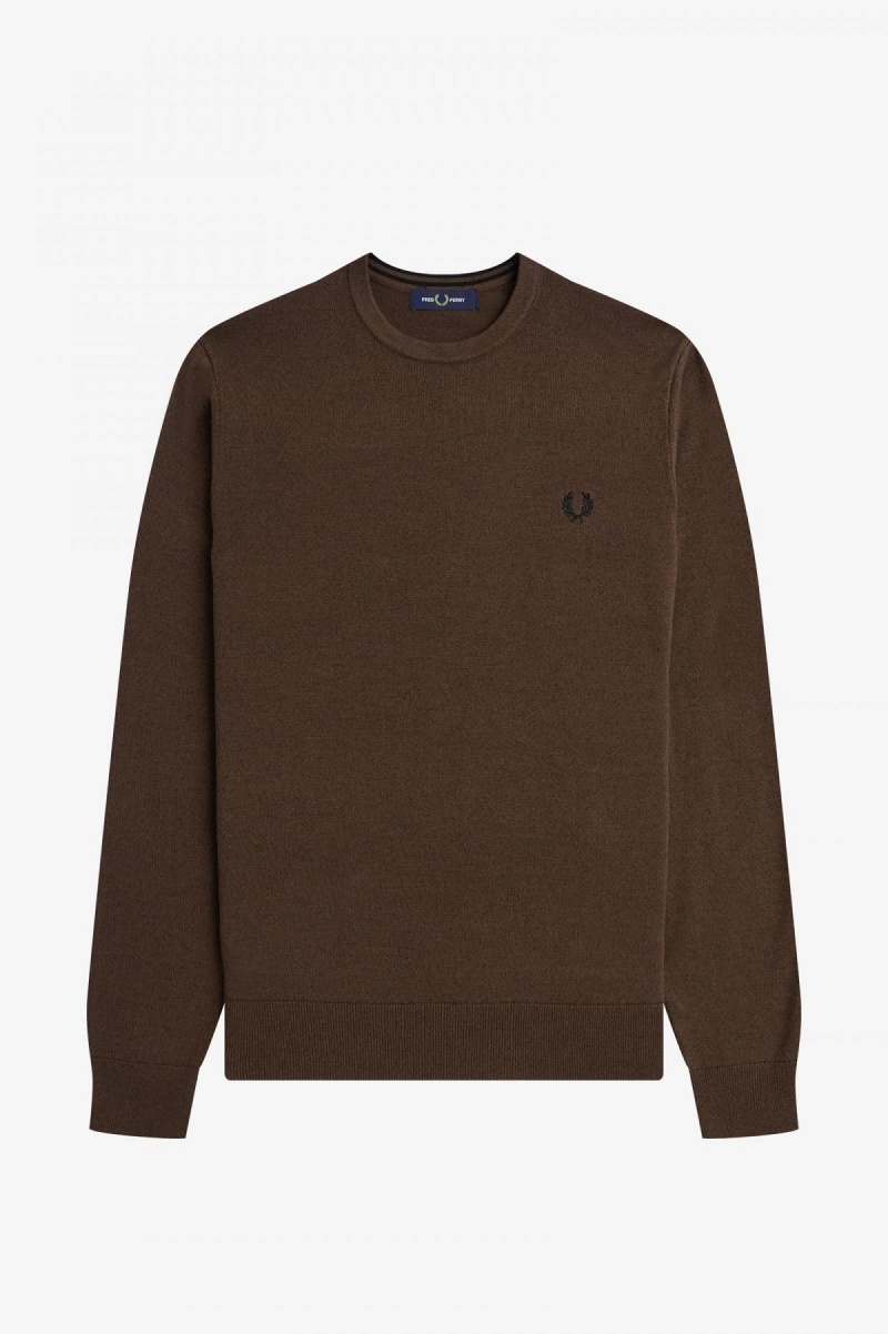 Prendas De Punto Fred Perry Classic Crew Neck Jumper Hombre Burnt Tobacco | EMXVG19331