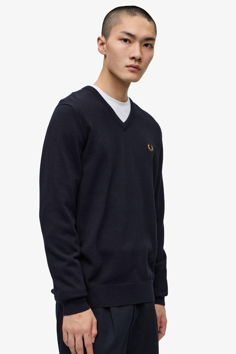 Prendas De Punto Fred Perry Classic V-Neck Jumper Hombre Azul Marino | XMXBH75230