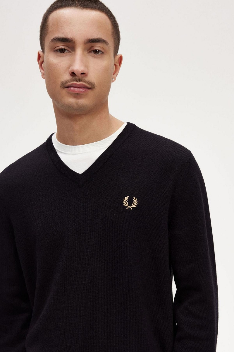 Prendas De Punto Fred Perry Classic V-Neck Jumper Hombre Negros | BMXSD38094