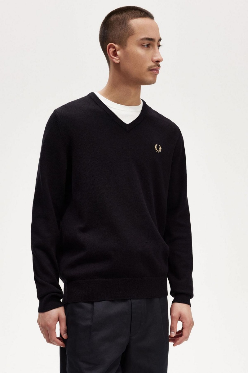 Prendas De Punto Fred Perry Classic V-Neck Jumper Hombre Negros | BMXSD38094