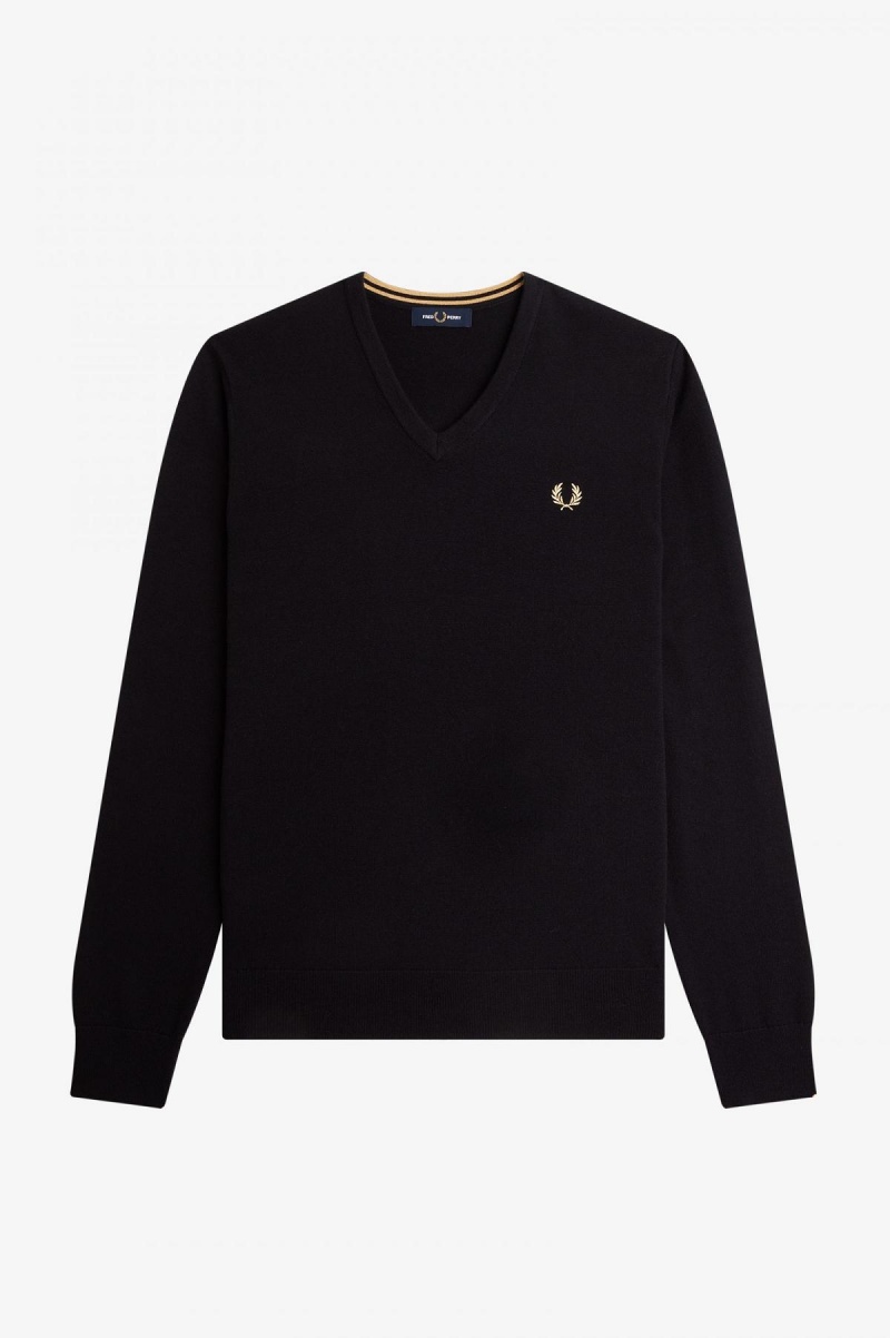 Prendas De Punto Fred Perry Classic V-Neck Jumper Hombre Negros | BMXSD38094