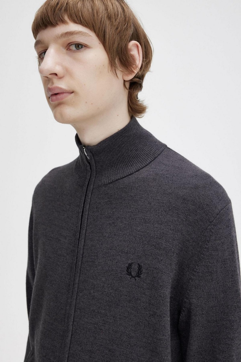 Prendas De Punto Fred Perry Classic Zip Through Cardigan Hombre Grises Oscuro | ZMXMJ71725