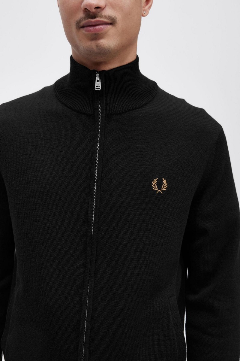 Prendas De Punto Fred Perry Classic Zip Through Cardigan Hombre Negros | DMXKV70621