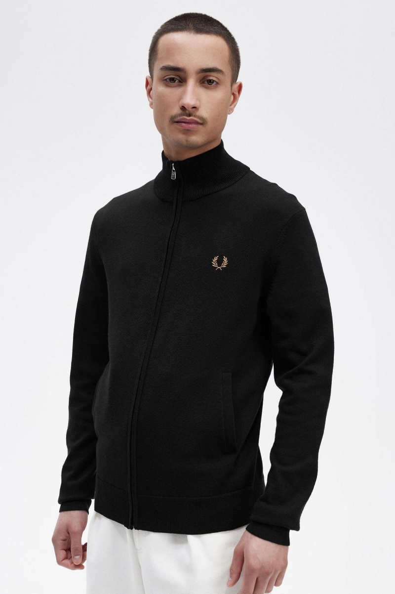 Prendas De Punto Fred Perry Classic Zip Through Cardigan Hombre Negros | DMXKV70621