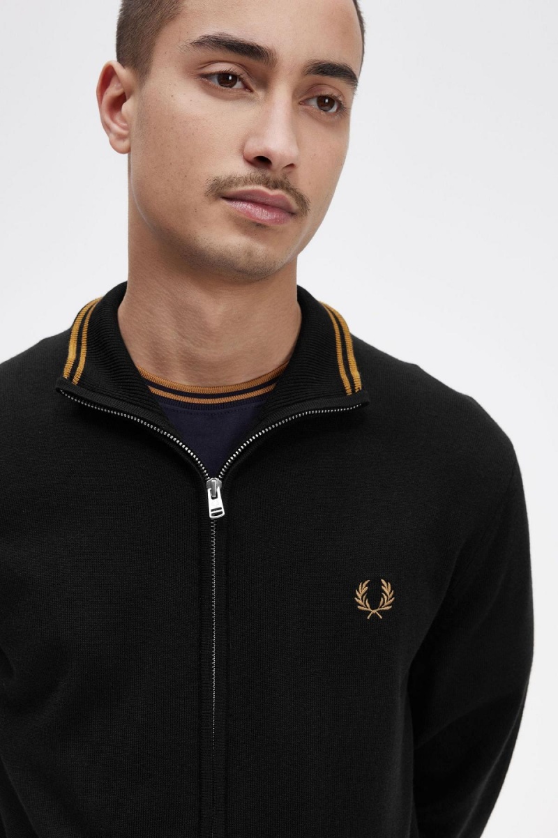 Prendas De Punto Fred Perry Classic Zip Through Cardigan Hombre Negros | DMXKV70621