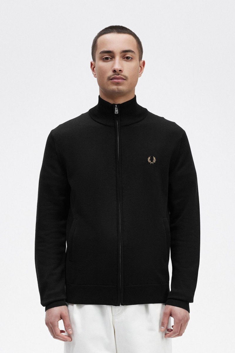 Prendas De Punto Fred Perry Classic Zip Through Cardigan Hombre Negros | DMXKV70621