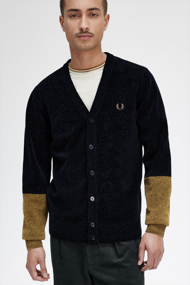 Prendas De Punto Fred Perry Colour Block Chenille Cardigan Hombre Negros | TMXPQ29891