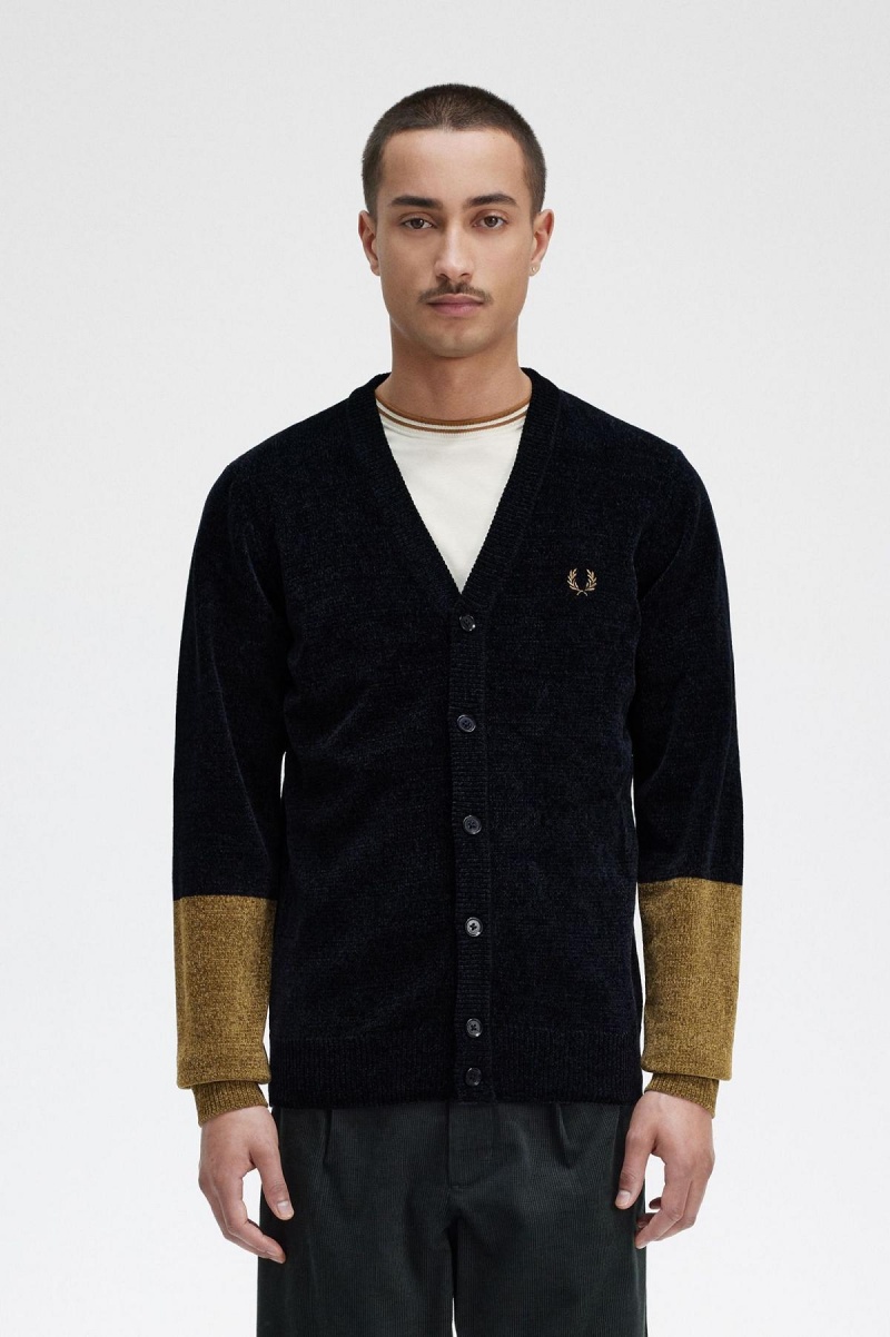 Prendas De Punto Fred Perry Colour Block Chenille Cardigan Hombre Negros | TMXPQ29891