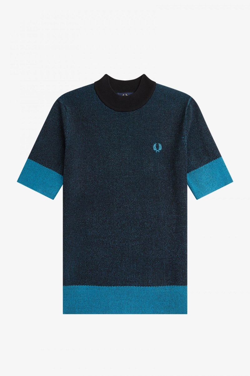 Prendas De Punto Fred Perry Contrast Rib Corta Sleeve Jumper Mujer Negros | FMXHY78828