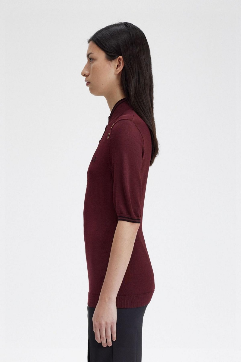 Prendas De Punto Fred Perry De Punto Shirt Mujer Oxblood | FMXHY79767