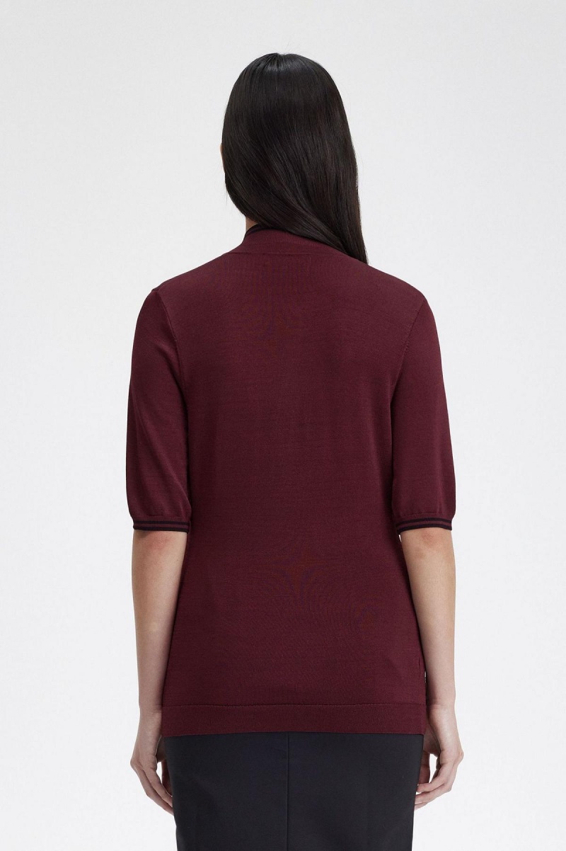 Prendas De Punto Fred Perry De Punto Shirt Mujer Oxblood | FMXHY79767