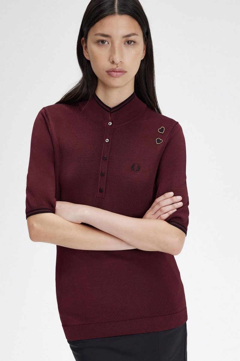 Prendas De Punto Fred Perry De Punto Shirt Mujer Oxblood | FMXHY79767