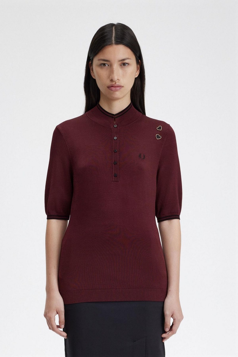 Prendas De Punto Fred Perry De Punto Shirt Mujer Oxblood | FMXHY79767