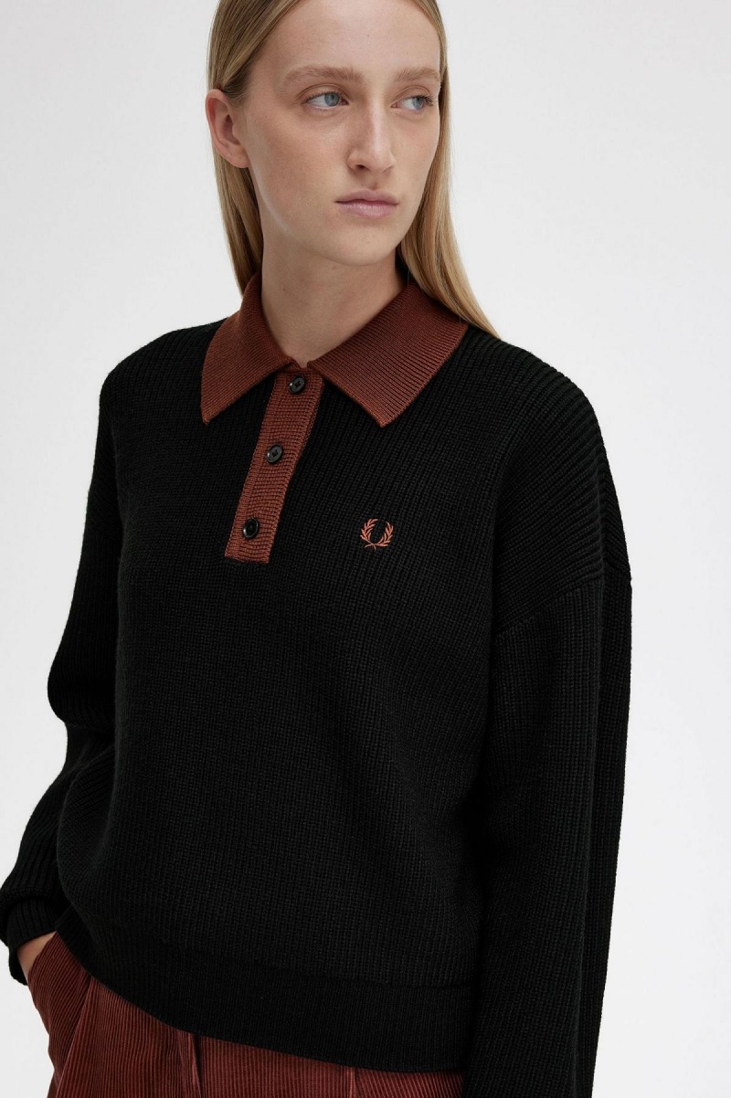 Prendas De Punto Fred Perry De Punto Shirt Mujer Negros | BMXSD83779