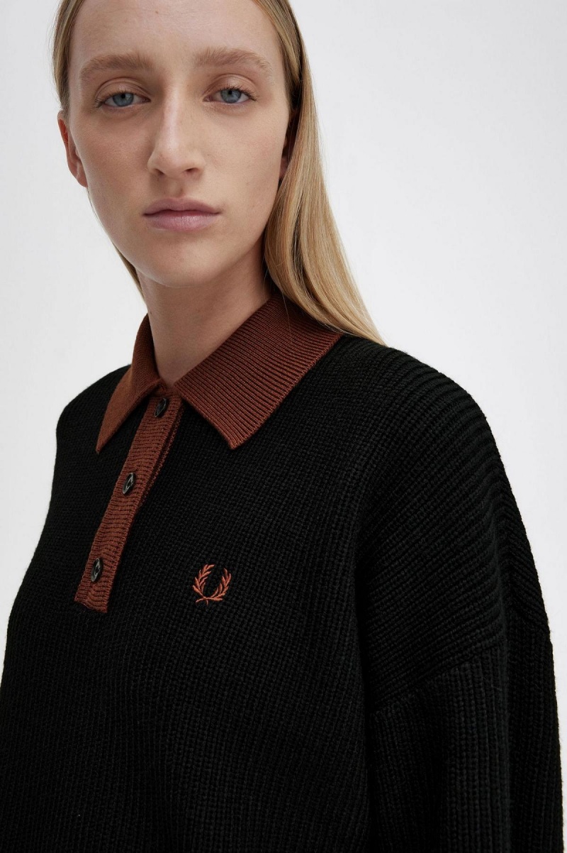 Prendas De Punto Fred Perry De Punto Shirt Mujer Negros | BMXSD83779