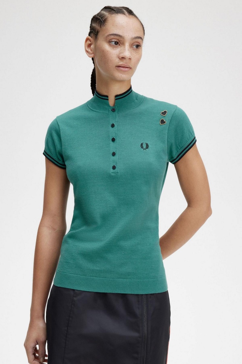 Prendas De Punto Fred Perry De Punto Shirt Mujer Verde Menta Oscuro | QMXUV35708