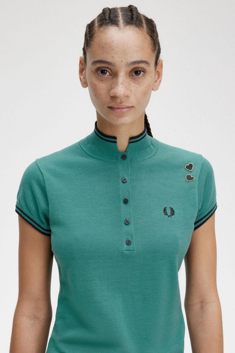 Prendas De Punto Fred Perry De Punto Shirt Mujer Verde Menta Oscuro | QMXUV35708