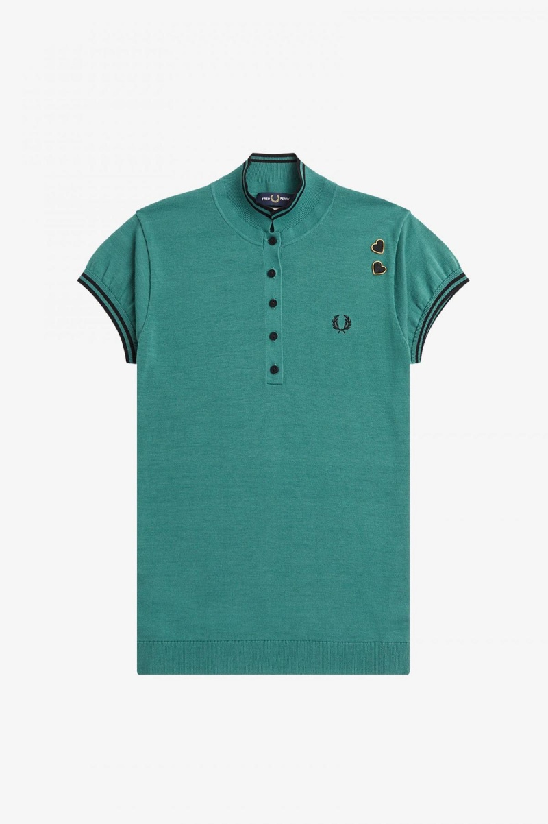 Prendas De Punto Fred Perry De Punto Shirt Mujer Verde Menta Oscuro | QMXUV35708