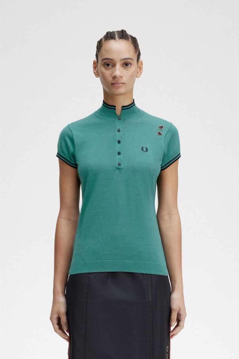 Prendas De Punto Fred Perry De Punto Shirt Mujer Verde Menta Oscuro | QMXUV35708