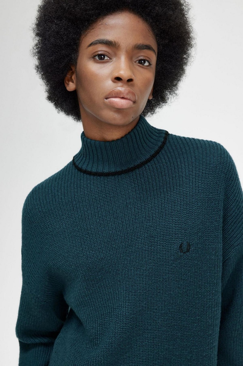 Prendas De Punto Fred Perry Fishtail Hem Mock Neck Jumper Mujer Azules | SMXNY40005