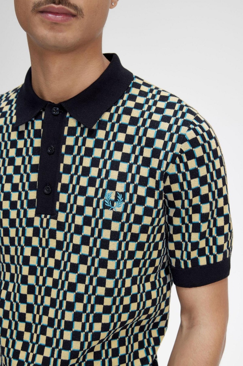 Prendas De Punto Fred Perry Glitch Chequerboard De Punto Shirt Hombre Azules Negros | MXXMI22717