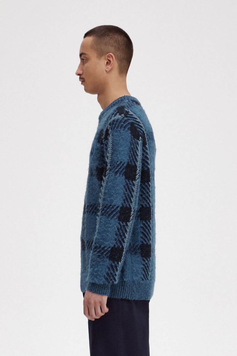 Prendas De Punto Fred Perry Glitch Tartan Jumper Hombre Azules | PMXQX65233