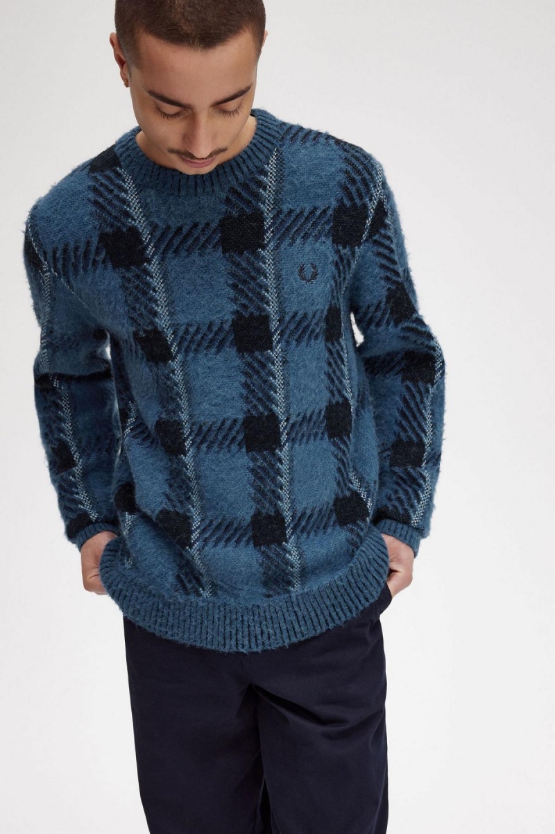 Prendas De Punto Fred Perry Glitch Tartan Jumper Hombre Azules | PMXQX65233