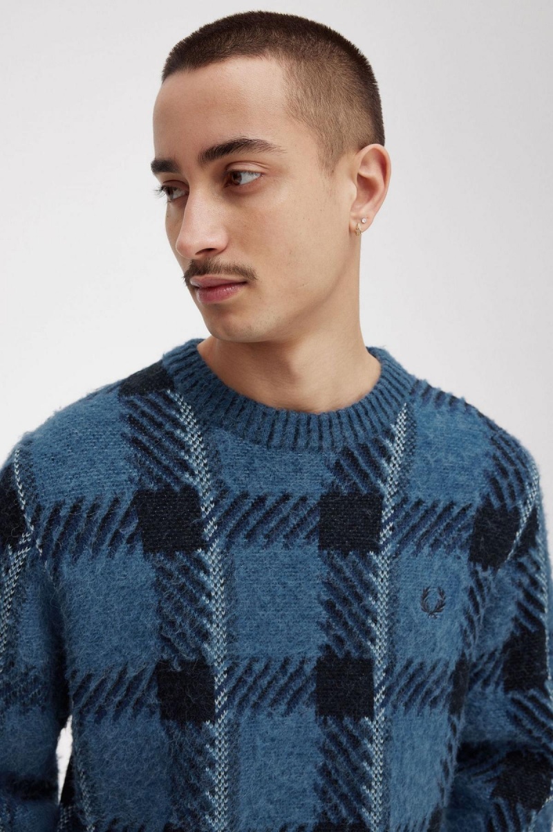 Prendas De Punto Fred Perry Glitch Tartan Jumper Hombre Azules | PMXQX65233