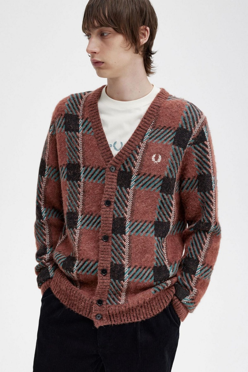 Prendas De Punto Fred Perry Glitch Tartan Cardigan Hombre Marrom | BMXSD67200