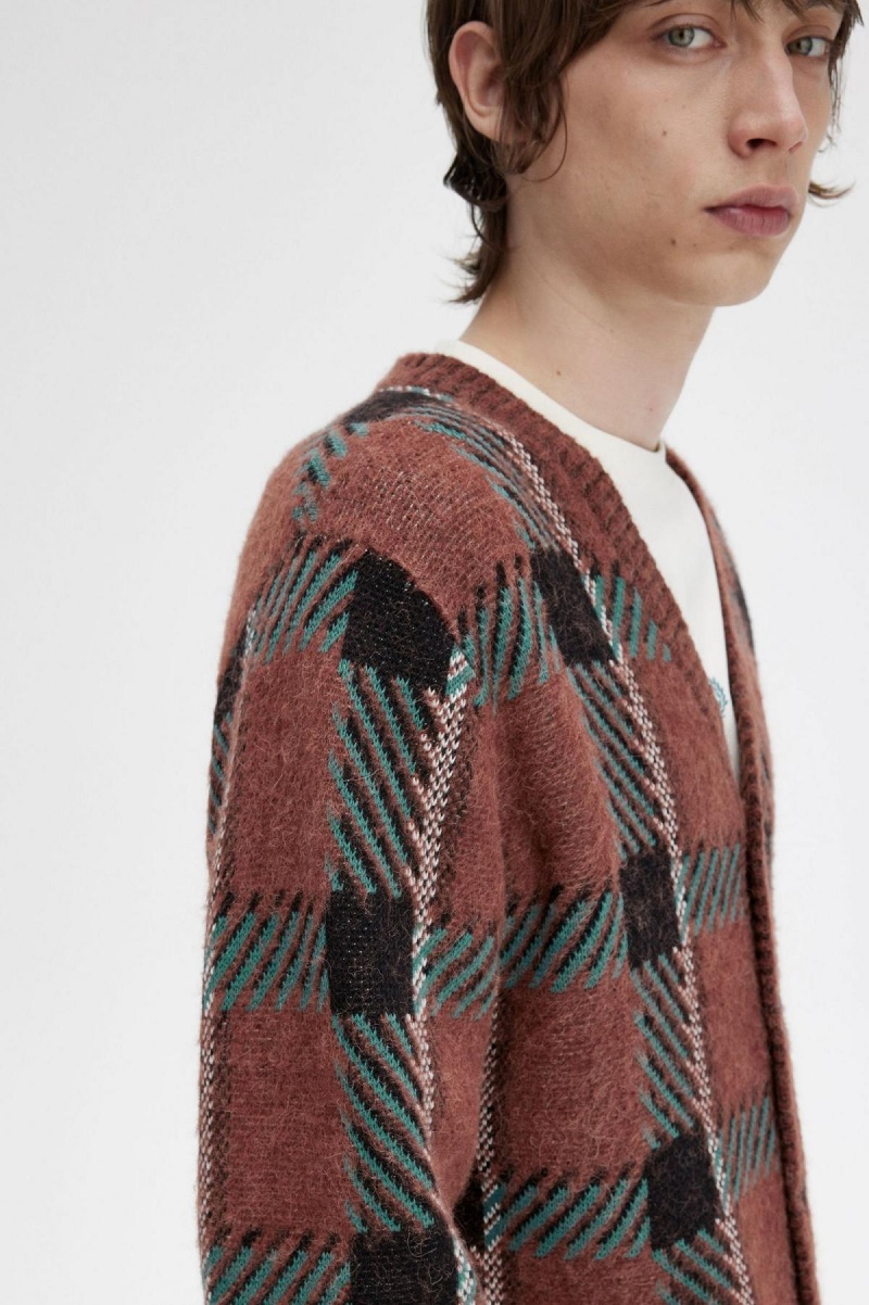 Prendas De Punto Fred Perry Glitch Tartan Cardigan Hombre Marrom | BMXSD67200